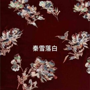 New Christmas red haute couture silk velvet heavy embroidery fabric autumn and winter cotton-padded outerwear