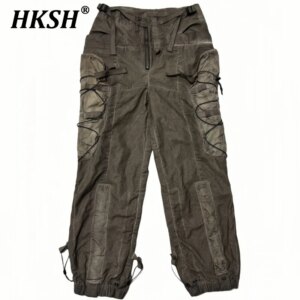 HKSH Spring Autumn New Men Tide High Street Waste Land Original Design Washed Pocket Waist Bag Outdoor Safari Style Pants HK5251
