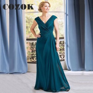 Simple Elegant Green Mother Of The Bride Dresses V Neck Wedding Party Gowns Sleeveless Vestidos De Fiesta Custom LF33