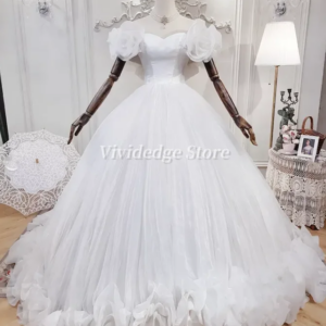 Customized Vintage White Strapless Princess Wedding Dresses Cubic Flower Corset A-line Prom Dresses Long Evening Gowns