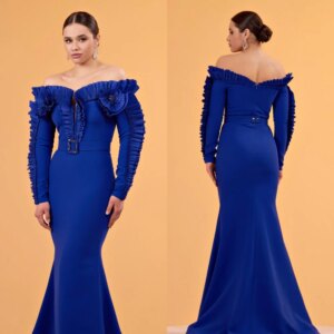 Customized Jersey Sash Pleat Mermaid Off-the-shoulder Long Dresses Bespoke Occasion Dresses Classic Retro Matching
