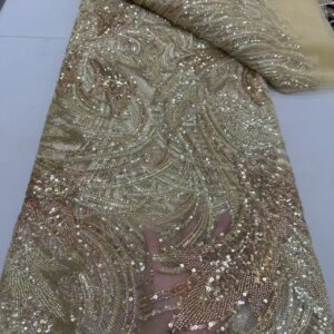 Gold African Beaded Groom Tulle lace Fabric 2025 High Quality Sequins Embroidery French Tulle Laces For Nigerian Party Sewing