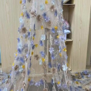 Latest 3D Flower Embroidered Lace Fabric Dubai High Quality Fabric 2025 Beads Lace Fabric Sequins Tulle Lace for Sewing