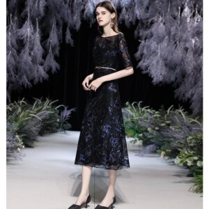 Sequined Lace Mother Of The Bride Dresses Elegant Scoop Neck A-Line Tea-Length Women Formal Evening Gowns For Wedding Party