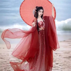 Heavy embroidery big sleeve shirt chebule skirt Hanfu women long style