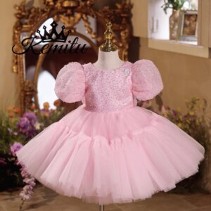 Toddle Flower Girl Dress Pink Girl Tutu Gown Princess Sequines  Birthday Party Dress