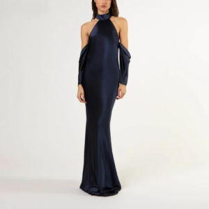 Little Daisy Customized Elegant Navy Blue Satin Evening Dresses High Neck Half Sleeves Backless Mermaid Party Dress 2024 Prom Go