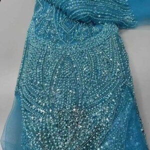 Luxury Handmade Sequins Beads Lace Fabric With Heavy 3D Embroidery Beads Fabric Fashion French Tulle Mesh Lace Fabric For Dress