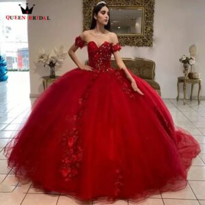 Exquisite Red Quinceanera Dresses V-Neck Strapless vestido de 15 anos quinceanera 2023 Tulle Appliques Glitter Custom Made LJ24M
