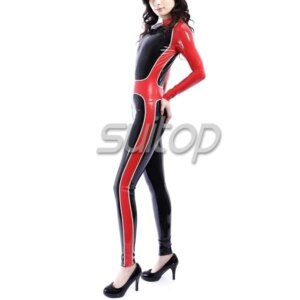 Fress shipping shiny red sexy latex rubber full body sexy catsuit garment with back zipper