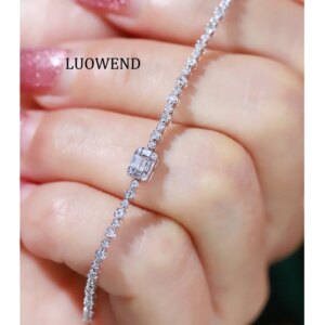 LUOWEND 100% 18K White Gold Bracelet 0.60carat Real Natural Diamond Bracelet Fashion INS Style High Wedding Jewelry for Women