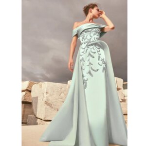 Pretty Green Evening Party Dresses Strapless Floor Length Mermaid Beading Short Sleeves Elegant Mother of the Bride Gowns