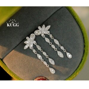 KUGG 100% 18K White Gold Earrings Irregular Style 0.50carat Real Natural Diamond Drop Earrings for Women High Engagement Jewelry