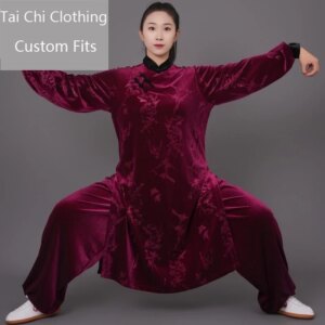 Purplish Jacquard Velvet Side Opening Tai Ji Suit Women’s Autumn and Winter Fleece-lined Thickened High-End Exercise Clothing