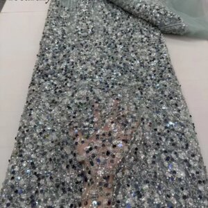 African Beaded Groom Lace Fabric 2025 High Quality French Mesh Lace Fabric Sequins Nigerian Lace Fabrics For Wedding Dress Sew