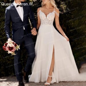 Elegant Boho Wedding Dress strap lace applique bride dress robe de mariee A line Wedding Bridal Gown