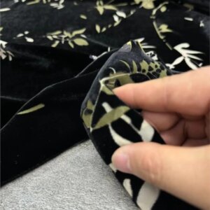 New black base printed silk velvet fabric for elegant shirts and dresses made of