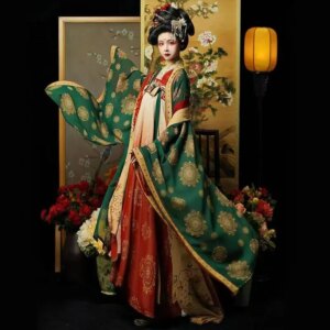 Hanfu set, Chinese style classical Tang Dynasty dress up 4-piece set, retro embroidery style paired with clothing