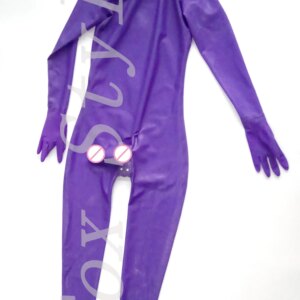 Hot sale!! Full cover latex catsuit for men open eyes,nurse,mouth with back zipper with pen-ise con-dom in purple