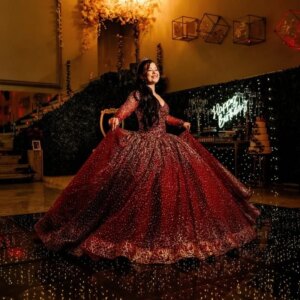 Customized Shiny wine red Quinceanera Dress Off Shoulder Tull golden applique crystal Long tail vestidos de 15 Quinceanera