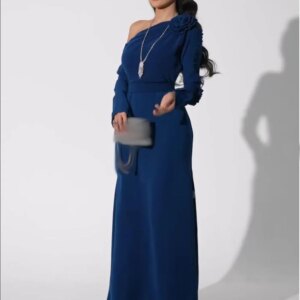 Customized Mermaid Prom Dresses Floor-Length One-Shoulder Full Sleeve Evening Dresses Simple Fashion Flowers Draped Sashes