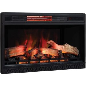 Electric Fireplace Insert Plug and Safer Sensor, Overheating Reminder, Adjustable Brightness and Speed Settings, 32” Fireplace