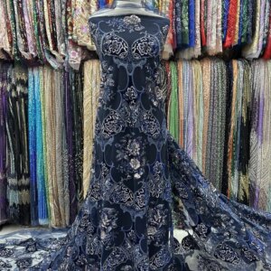 French Net Embroidery Sequins Lace With Beads 2025 High Quality African Beaded Sequins Lace Fabrics For Women Wedding Dresses