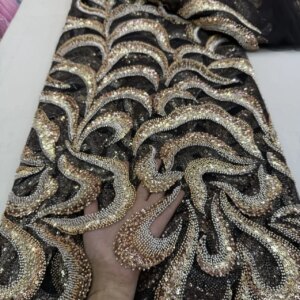 French Sequins Net Lace Fabric High Quality African Beaded Lace Fabric Nigerian Embroidery Sequins Lace Fabric For Wedding Party