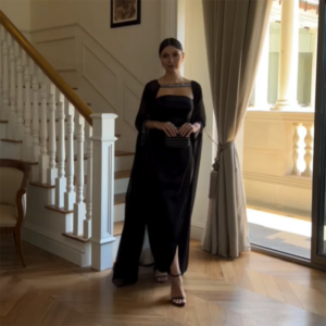 Customized Black Straight Prom Dresses Floor-length Square Collar Full Sleeve Evening Gown Fashion Sequined Draped Party Gown