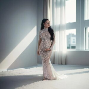 Maternity Photography Gown Sexy Goddess Party Dress Bright Diamond Stretch Fabric Dress For Pregnant Woman Photo Shoot Props