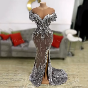 Gorgeous Sheer O-Neck Short Sleeve Prom Dresses Beading Appliques Mermaid Side Split Court Train Evening Gowns Custom Made