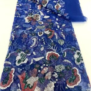 Nigerian 2025 New Beauty Royal Blue Tulle Lace Fabrics With Heavy Beaded High Quality African Sequins French for Wedding Dress