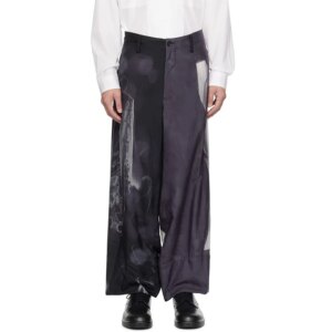 YOJI OOAK original design black smudging casual pants Nude women abstract print design silk pants