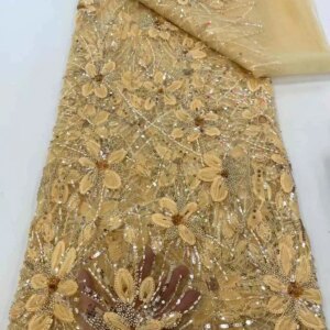 Latest 5 Yards Luxury African Beaded Tulle Laces Fabrics 2025 French 3D Embroidered Lace Fabric For Bridal Sewing Material Lace