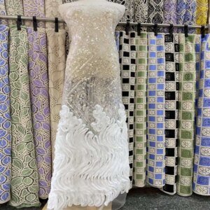 African 3D Chiffon Lace Fabric 2024 High Quality Lace Beads Material French Nigerian Lace Fabrics For Women Party Wedding Dress