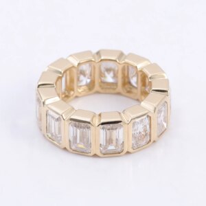 Provence 10K/14K/18K Moissanite Promise Rings for Women Emerald Cut D Color Full Eternity Rings Bezel Set With GRA Certificate