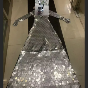 Women’s Silver Mirror Costume Kryoman Nightclub Performance Wear-DJ Metallic Reflective Material Clothing Dancing disfraz hallow