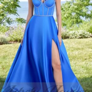 Customized Blue Formal Evening Dress Crystal Satin A Line High Split Party Special Occasion Wear Women Wedding Guest Dress 2025