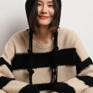 High Quality Sweater 2024 Autumn and Winter New Striped Color Matching Design Pullover Short Top Loose Casual Knitted