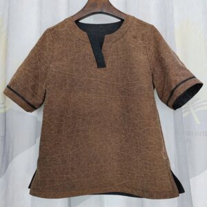 High Quality Xiangyun Yarn Improved Chinese Double-Sided Contrast Color Short-Sleeved Shirt Women’s Real Silk T-shirt