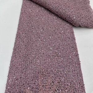 Latest Lace Fabric High Quality 2025 High Quality Nigerian Party Lace Fabric African Lace Beaded Sequins Lace for Wedding Q384-1