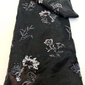 African Fabric Lace High Quality 2025 Black Chiffon Lace Fabric With Bead Embroidery French Mesh Lace For Wedding Dress NW629-1