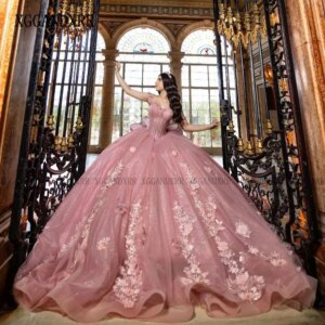 Customized Pink Quinceanera Dress 2025 Shiny 3D Floral Beads Sequins Tulle Vestidos De XV Años 15 Brithday Lace Sweet 16 Dress