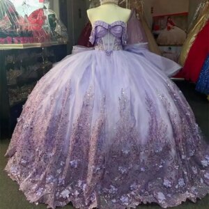 Customized Purple Off The Shoulder 3D Flowers Quinceanera Dresses Beaded Appliques Birthday Luxury Dress Tiered Formal Gown