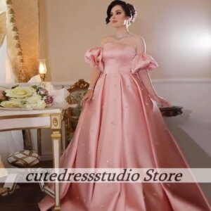 Elegant Off The Shoulder Evening Dresses For Dubai Girls Luxury Crystals Pink A-Line Wedding Party Dress 2025 Female Customized