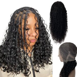 16 Inches Malaysian Virgin Human Hair Natural Color Deep Curl Braids 180% Density Full Lace Wigs for Black Man