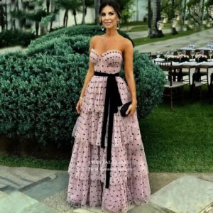 A Line Sweetheart Long Prom Dresses vestidos de festa Custom Made Layered Skirt Tulle Party Dresses