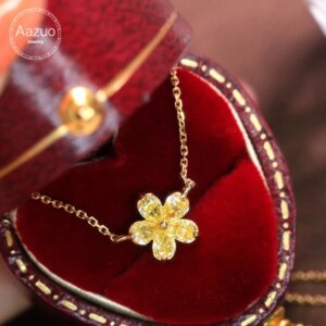 Aazuo Fine jewelry 18K Solid Yellow Gold Natrual Yellow Diamonds 0.40ct Luxury Flower Daisy Necklace With Chain Gift For Women