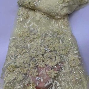African 3D Flower Beads Lace Fabric 2025 High Quality French Mesh Embroidery Sequins Pearls Beaded Nigerian Lace Fabrics Dresses