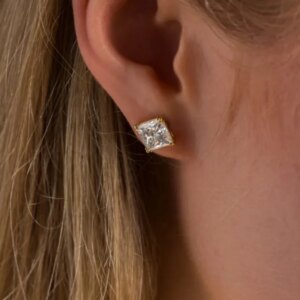 Custom Threaded Studs, Princess Cut D Color Moissanite Diamond Sunflower Earrings For Women 925 Sterling Silver Stud Earrings